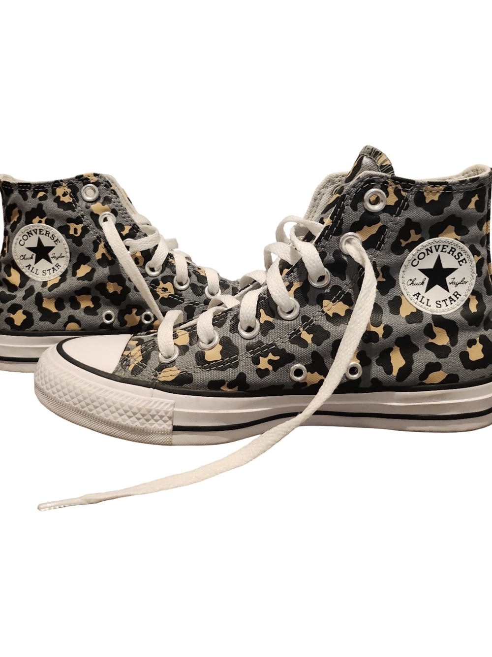 Converse High Top Sneakers - Gray, Black & Tan Leopard